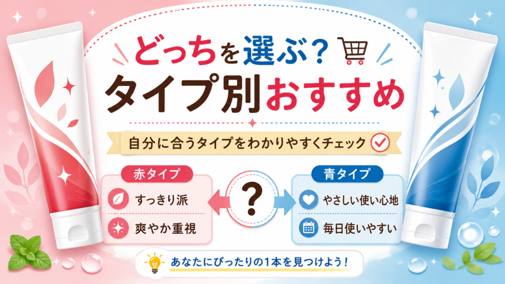セッチマ歯磨き粉の赤と青をタイプ別に比較し、自分に合う選び方やおすすめを紹介する記事用見出し画像。