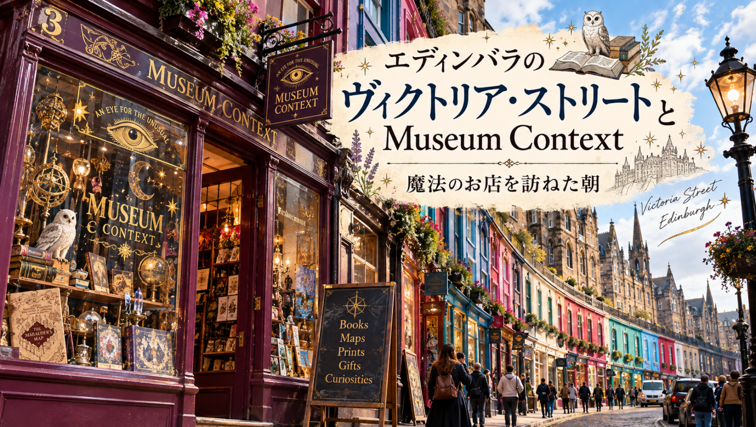 エディンバラのヴィクトリア・ストリートとMuseum Contextのアイキャッチ